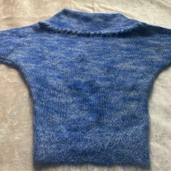 Vintage Mohair Wool Sweater blue collared Bohemian fuzzy warm bat wing sleeve - Picture 10 of 16